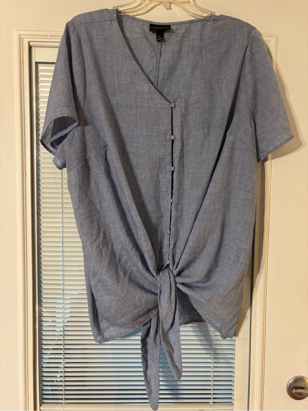 Lane Bryant Light Blue Textured Knit Top with Button Detail